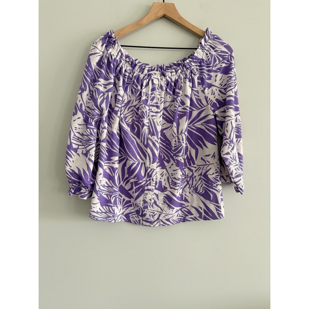 Melloday Blouse Purple Floral Off the Shoulder Tropical Size XL Vacation
